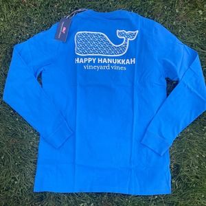 NWT Vineyard Vines Kids Happy Hanukkah Whale Long Sleeve T-Shirt (XL/18)